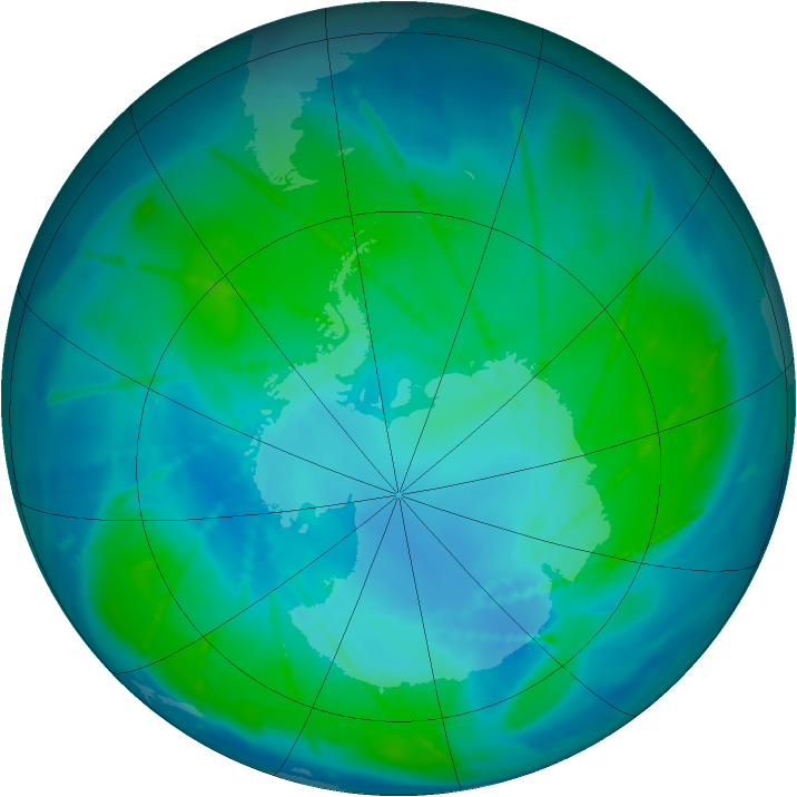 Antarctic ozone map for 31 January 2011